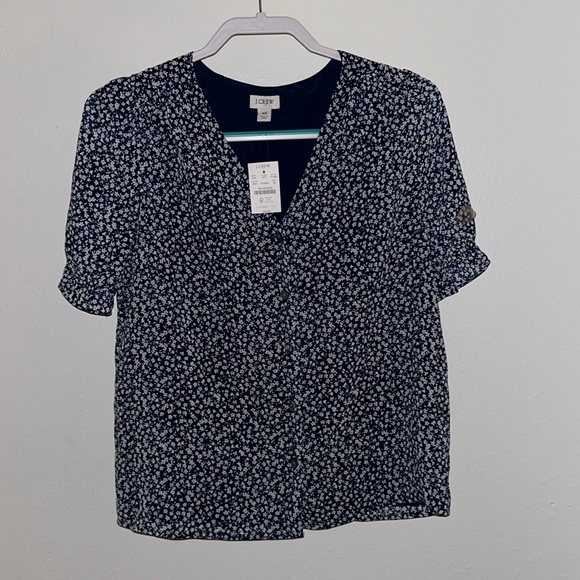 J. Crew: Flower Print Top: Size S: Blue with White Flowers: New with tag - Picture 2 of 3